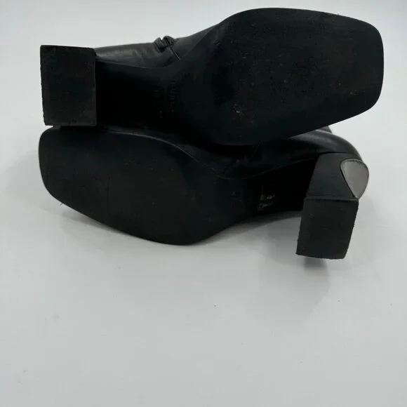 Furla Sirena Black Leather Square-Toe Ankle Boots Size7.5 or  38.5 Made In Italy - Picture 13 of 15